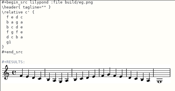 Figure 1: A Screenshot of Displaying Music Notation in Org Mode